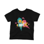 Two cute lovebirds on a kids Black t-shirt by Apparel by Cetakshop, perfect for your little lovebird.