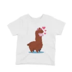 Llama Tee by Apparel by Cetakshop. A cute llama with hearts on a kids White t-shirt, for a 'llamazingly' stylish look.