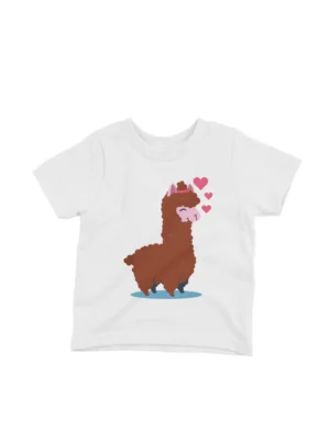 Llama Tee by Apparel by Cetakshop. A cute llama with hearts on a kids White t-shirt, for a 'llamazingly' stylish look.