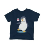 A charming penguin with a heart on a kids Navy t-shirt by Apparel by Cetakshop, ideal for chilly days and cool style.