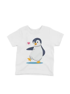 Charming Penguin Tee by Apparel by Cetakshop. A charming penguin with a heart on a kids White t-shirt, ideal for chilly days and cool style.