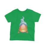 A whimsical gnome on a kids Irish Green t-shirt by Apparel by Cetakshop, perfect for a touch of garden magic.