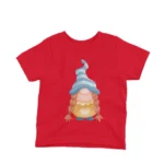 A whimsical gnome on a kids Red t-shirt by Apparel by Cetakshop, perfect for a touch of garden magic.