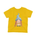 A whimsical gnome on a kids Yellow t-shirt by Apparel by Cetakshop, perfect for a touch of garden magic.