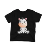 A sweet zebra graphic on a kids Black t-shirt by Apparel by Cetakshop, for a walk on the wild side in style.