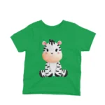 A sweet zebra graphic on a kids Irish Green t-shirt by Apparel by Cetakshop, for a walk on the wild side in style.