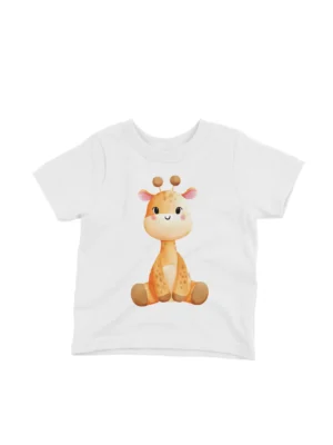 Giraffe Love Tee by Apparel by Cetakshop. A lovable giraffe on a kids White t-shirt, standing tall in the world of fashion.