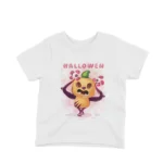Pumpkin Halloween Tee by Apparel by Cetakshop. A cute pumpkin and ghost cartoon on a kids White t-shirt, perfect for a kid's Halloween outfit.