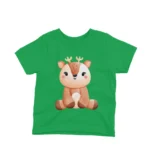 A cheerful reindeer on a kids Irish Green t-shirt by Apparel by Cetakshop, perfect for festive fun or year-round style.