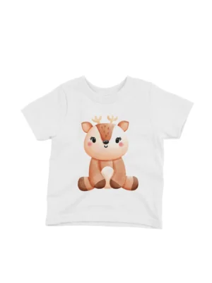 Reindeer Tee by Apparel by Cetakshop. A cheerful reindeer on a kids White t-shirt, perfect for festive fun or year-round style.