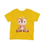 A cheerful reindeer on a kids Yellow t-shirt by Apparel by Cetakshop, perfect for festive fun or year-round style.