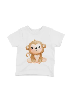 Monkey Tee by Apparel by Cetakshop. A cute monkey character on a kids White t-shirt, ideal for fun-loving kids.