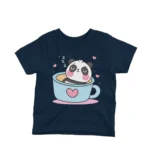 A relaxing panda in a cup on a kids Navy t-shirt by Apparel by Cetakshop, for a blend of comfort and charm.