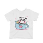 Panda in a Cup Tee by Apparel by Cetakshop. A relaxing panda in a cup on a kids White t-shirt, for a blend of comfort and charm.