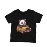 A bear driving a vintage car on a kids Black t-shirt by Apparel by Cetakshop, cruising in style.