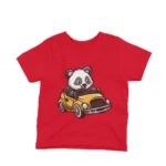 A bear driving a vintage car on a kids Red t-shirt by Apparel by Cetakshop, cruising in style.