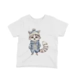 Trendy Raccoon Tee by Apparel by Cetakshop. A stylish raccoon in clothes on a kids White t-shirt, for trendsetting tots.