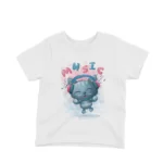 Musical Cat Tee by Apparel by Cetakshop. A cat with headphones on a kids White t-shirt, for little music lovers.