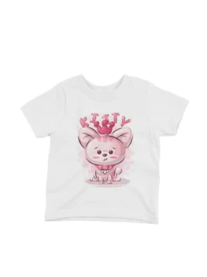 Crowned Kitty Tee by Apparel by Cetakshop. A cute kitten with a crown on a kids White t-shirt, for majestic style.