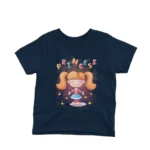 Navy t-shirt for kids with an adorable princess and cupcake graphic, a delightful addition to any young girl's outfit collection by Apparel by Cetakshop.