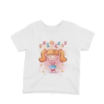 Princess with Cupcake Tee by Apparel by Cetakshop. White t-shirt for kids with an adorable princess and cupcake graphic, a delightful addition to any young girl's outfit collection.