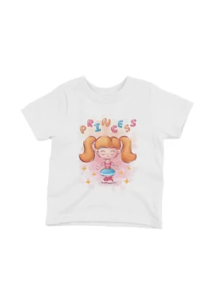 Princess with Cupcake Tee by Apparel by Cetakshop. White t-shirt for kids with an adorable princess and cupcake graphic, a delightful addition to any young girl's outfit collection.