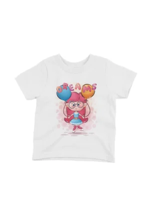 Balloon Adventure Tee by Apparel by Cetakshop. Kids' White t-shirt featuring a whimsical balloon adventure design, crafted to inspire creativity and dreams in everyday wear for children.