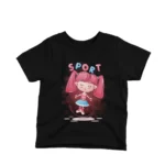 Active kids' Black t-shirt with a sporty character wearing headphones design from Apparel by Cetakshop, ideal for adding a touch of energy to your child's wardrobe.