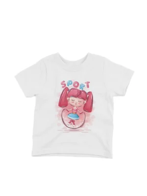 Sporty Fun with Headphones Tee by Apparel by Cetakshop. Active kids' White t-shirt with a sporty character wearing headphones design from Apparel by Cetakshop, ideal for adding a touch of energy to your child's wardrobe.