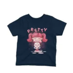 Kid's Navy t-shirt by Apparel by Cetakshop featuring a pretty pink hairstyle cartoon, fusing fashion with playful charm.