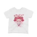 Pretty Pink Hairstyle Tee by Apparel by Cetakshop. Kid's White t-shirt featuring a pretty pink hairstyle cartoon, fusing fashion with playful charm.