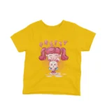 Kid's Yellow t-shirt by Apparel by Cetakshop featuring a pretty pink hairstyle cartoon, fusing fashion with playful charm.