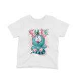 Blue Cartoon Creature Tee by Apparel by Cetakshop. A blue cartoon creature smiling on a kids White t-shirt, crafted for comfort and style.