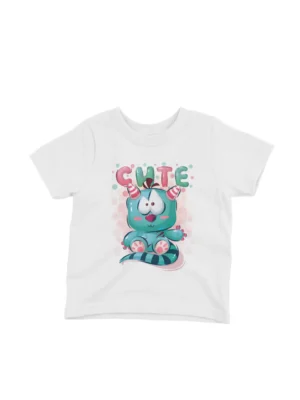 Blue Cartoon Creature Tee by Apparel by Cetakshop. A blue cartoon creature smiling on a kids White t-shirt, crafted for comfort and style.