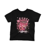 Black t-shirt for kids featuring a pomegranate character with a painter’s palette, a creative design by Apparel by Cetakshop.