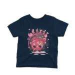 Navy t-shirt for kids featuring a pomegranate character with a painter’s palette, a creative design by Apparel by Cetakshop.