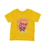 Yellow t-shirt for kids featuring a pomegranate character with a painter’s palette, a creative design by Apparel by Cetakshop.