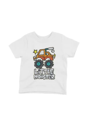 Little Monster Truck Tee by Apparel by Cetakshop. Little Monster Truck graphic on a kids' White t-shirt from Apparel by Cetakshop, driving excitement into kids' fashion.