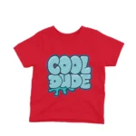 Stylish Cool Dude Bubble Words on a kids' Red t-shirt, brought to you by Apparel by Cetakshop for the cool kids on the block.