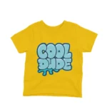 Stylish Cool Dude Bubble Words on a kids' Yellow t-shirt, brought to you by Apparel by Cetakshop for the cool kids on the block.