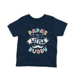 Kids' Navy t-shirt with Papa's Little Buddy and mustache design by Apparel by Cetakshop, for heartwarming father-son outfits.