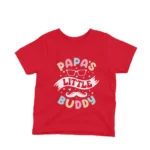 Kids' Red t-shirt with Papa's Little Buddy and mustache design by Apparel by Cetakshop, for heartwarming father-son outfits.
