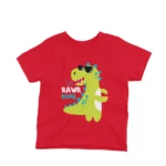 Trendy Cool Dinosaur with Sunglasses on a kids' Red t-shirt from Apparel by Cetakshop, for the little ones with big personalities.
