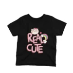 Kids' Black t-shirt featuring a Real Cute Cat and Rainbow by Apparel by Cetakshop, adding a touch of magic to everyday wear.