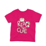 Kids' Fucshia t-shirt featuring a Real Cute Cat and Rainbow by Apparel by Cetakshop, adding a touch of magic to everyday wear.