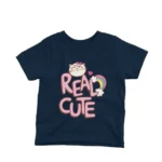 Kids' Navy t-shirt featuring a Real Cute Cat and Rainbow by Apparel by Cetakshop, adding a touch of magic to everyday wear.