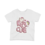 Cat and Rainbow Tee by Apparel by Cetakshop. Kids' White t-shirt featuring a Real Cute Cat and Rainbow, adding a touch of magic to everyday wear.