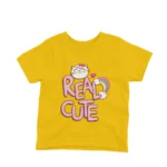 Kids' Yellow t-shirt featuring a Real Cute Cat and Rainbow by Apparel by Cetakshop, adding a touch of magic to everyday wear.