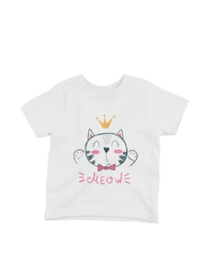 Meow Crown Cat Tee by Apparel by Cetakshop. Charming Meow Crown Cat kids' White t-shirt, fit for your little prince or princess.