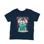 A friendly monster cartoon design on a kids Navy t-shirt by Apparel by Cetakshop, perfect for daily wear and imaginative play.